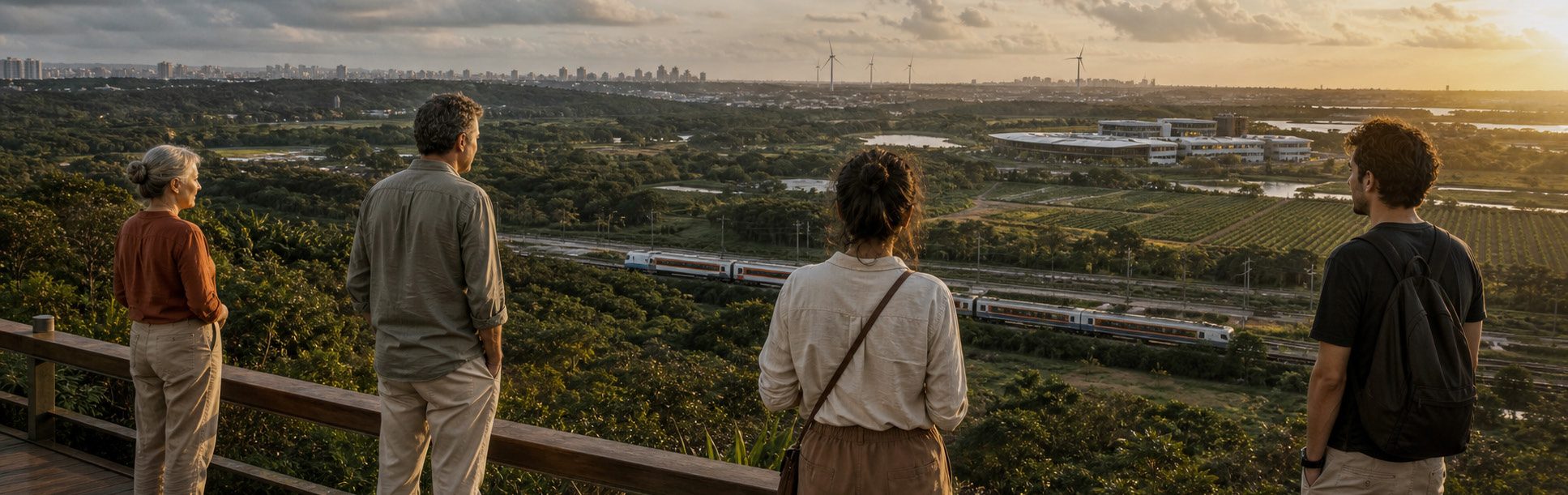 Pessoas observando um horizonte amplo
